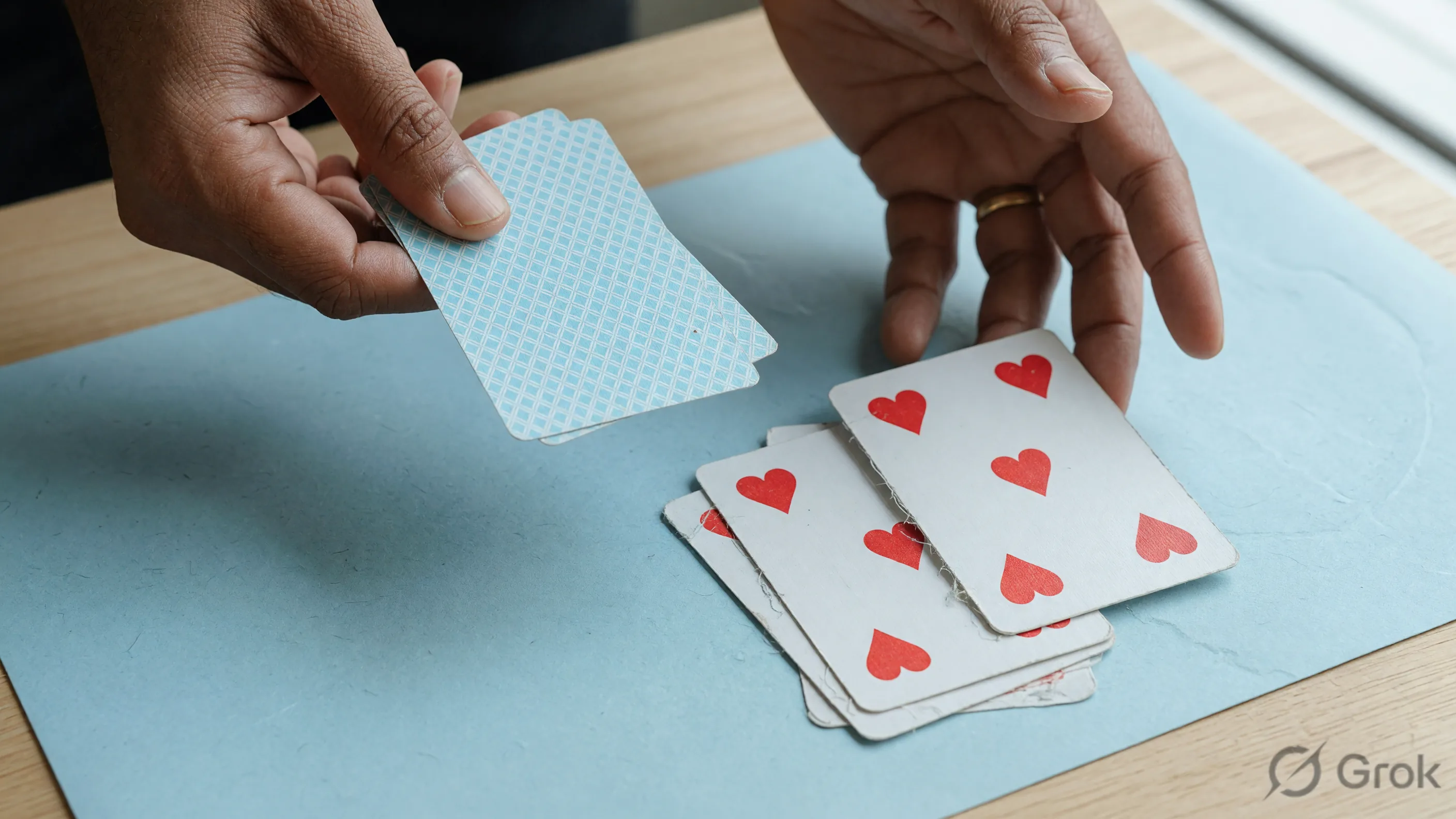 Left hand drawing from stock while the right releases a discard