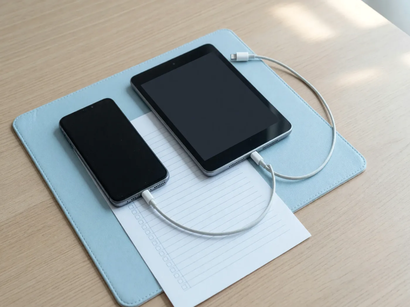 Phone and tablet screen-off with a blank ruled checklist